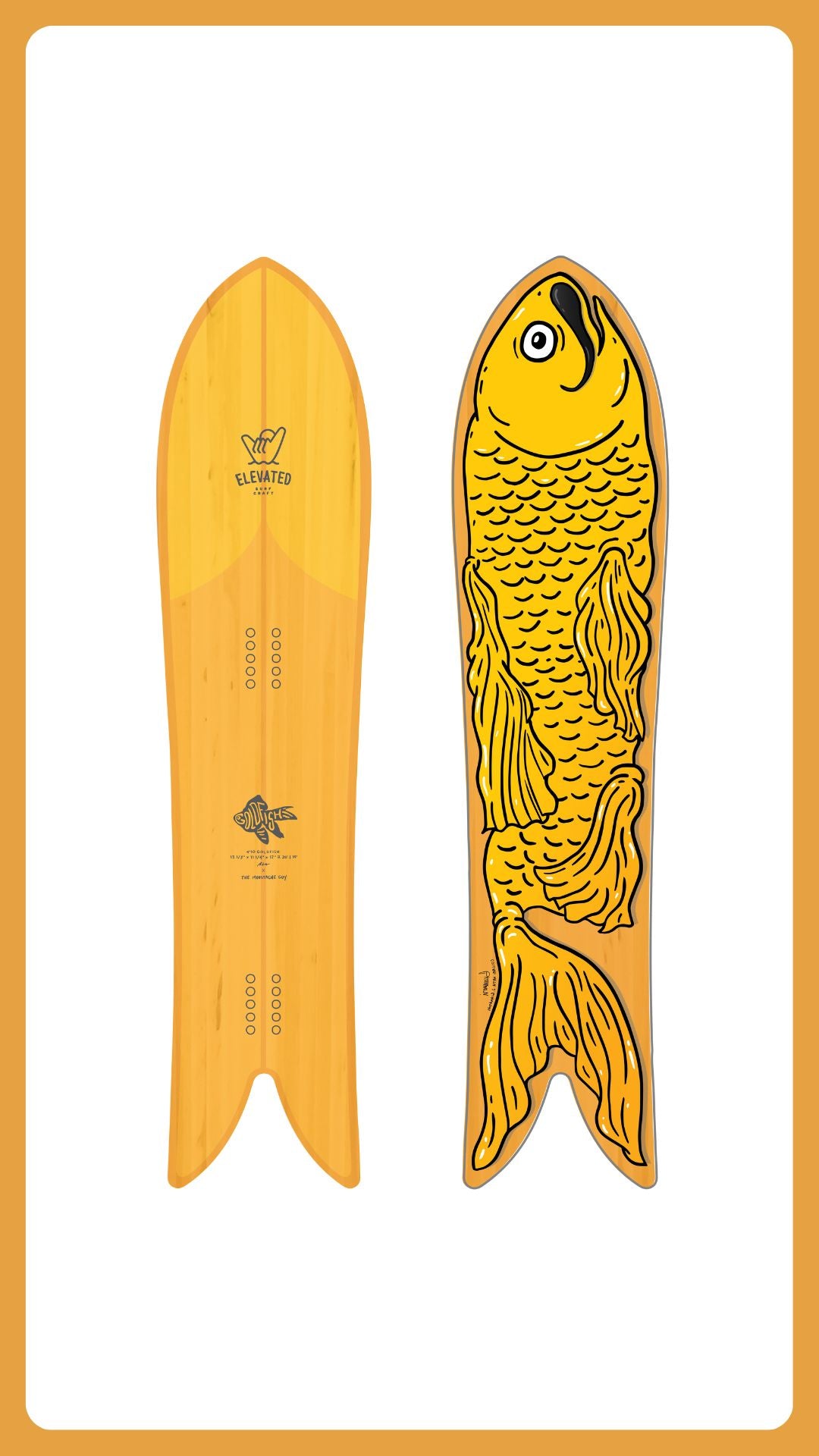 Golden Fish Tail Snowboard | Fish Tail Snowboard | Elevated Surf Craft